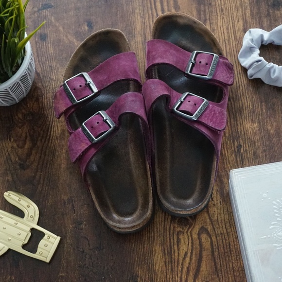 purple suede birkenstocks